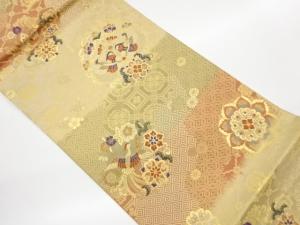 鳳凰に向かい鳥・華文・古典柄模様織出し袋帯